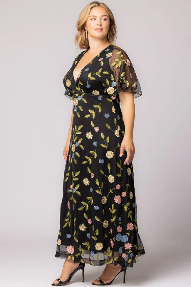 Plus Size Dresses Mother of the Bride Floral Print Plus Size Dress Black Blossom Print
