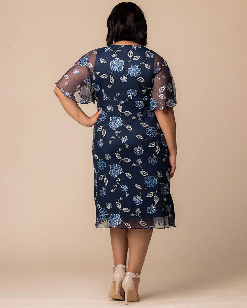 Plus Size Dresses Short Floral Midi Cocktail Plus Size Dress Kiyonna 12252103 Navy Blue Blooms