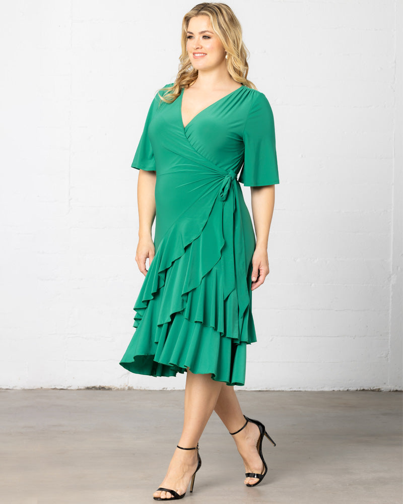 Plus Size Dresses Midi Ruffle Short Cocktail Plus Size Dress Kiyona 13212202 Emerald Green