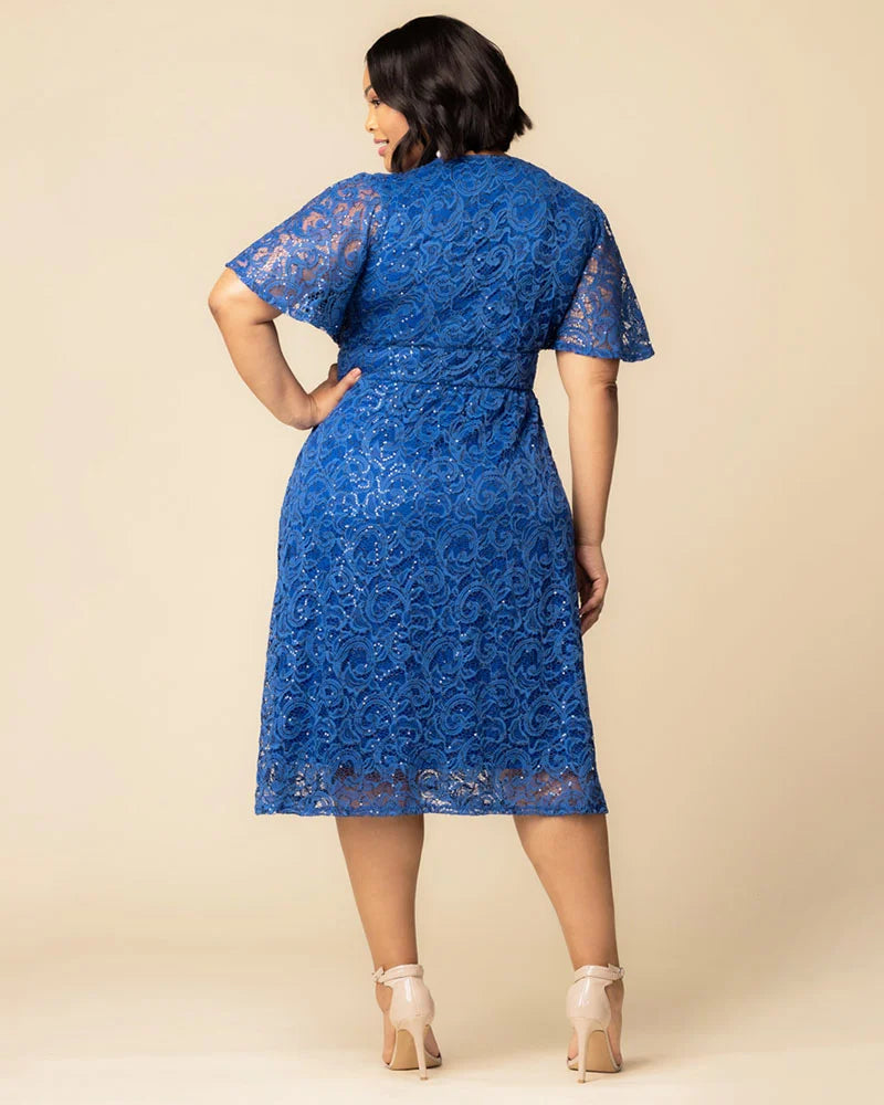 Plus Size Dresses Short Lace Sequin Midi Cocktail Plus Size Dress Sapphire