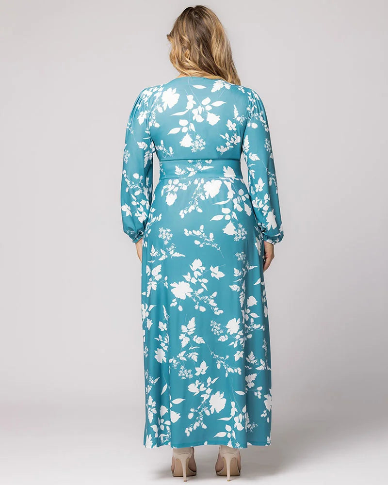 Plus Size Dresses Long Sleeve Tea Length Short Cocktail Dress Aqua Blooms