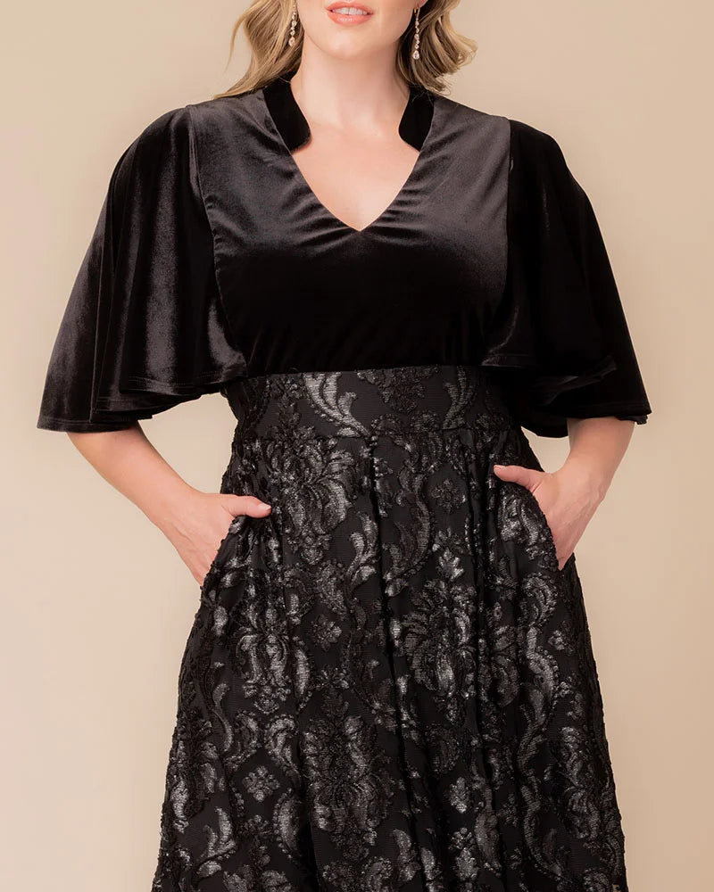 Plus Size Dresses Long Formal A Line Plus Size Dress Silver Damask Motif