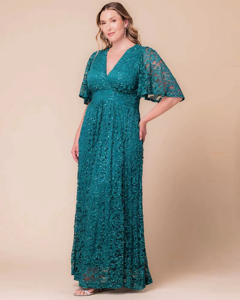 Plus Size Dresses Sequin Lace Long Formal Plus Size Dress Kiyona 13242507 Teal Topaz