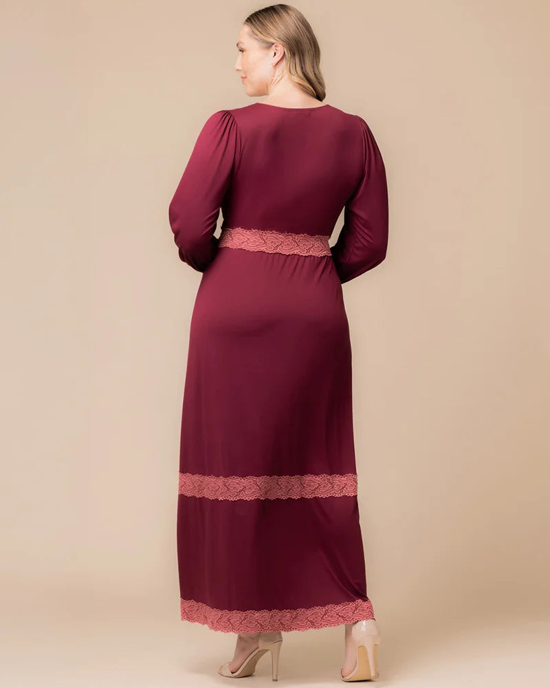 Top Long Formal Lace Plus Size Dress Burgundy Mauve