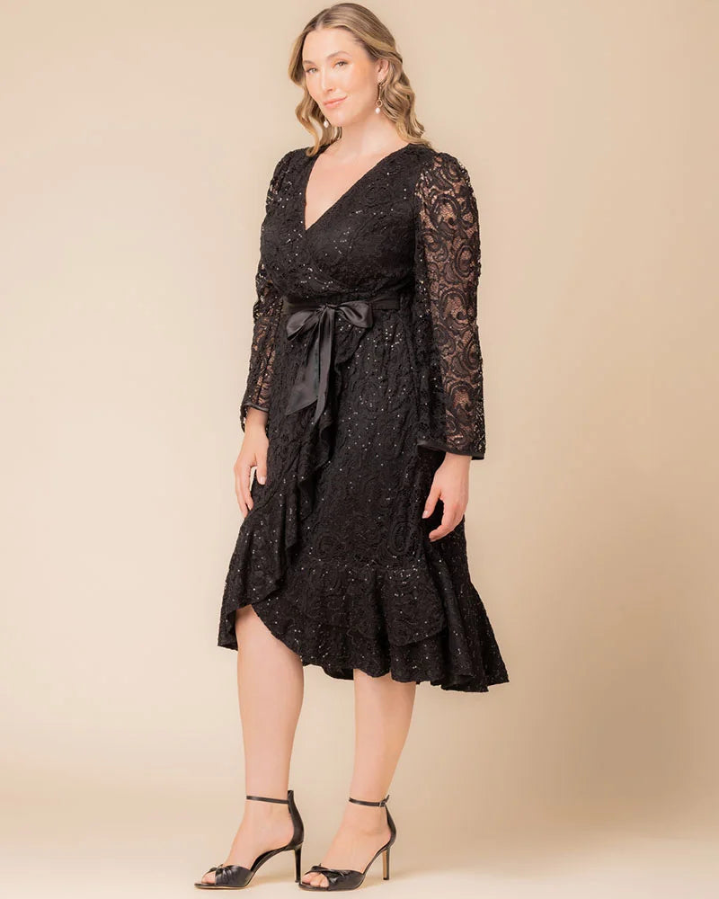 Cocktail Dresses Long Sleeve Sequin Lace Short Cocktail Dress Kiyona 13252503 Onyx
