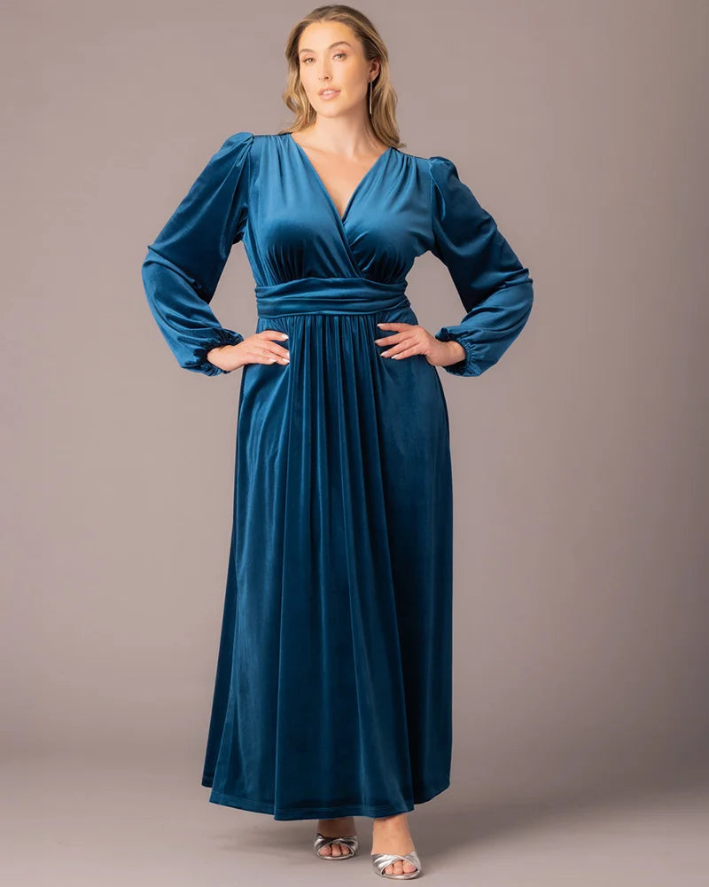 Plus Size Dresses Long Formal Velvet Mother of the Bride Plus Size Dress Teal Topaz