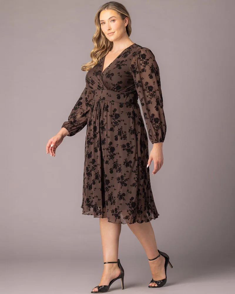 Plus Size Dresses Short Floral Midi Cocktail Plus Size Dress Kiyonna 17253601 Sable Flocked Florals