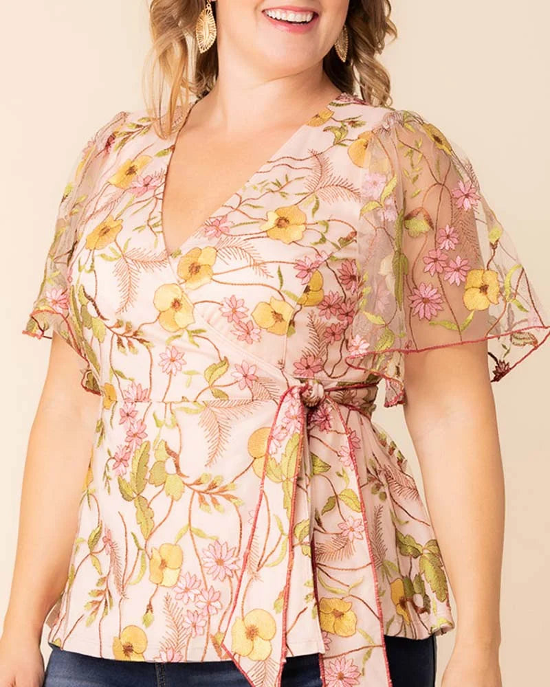 Top Formal Print Evening Fitted Top Kiyonna 22252104 Dawn Garden