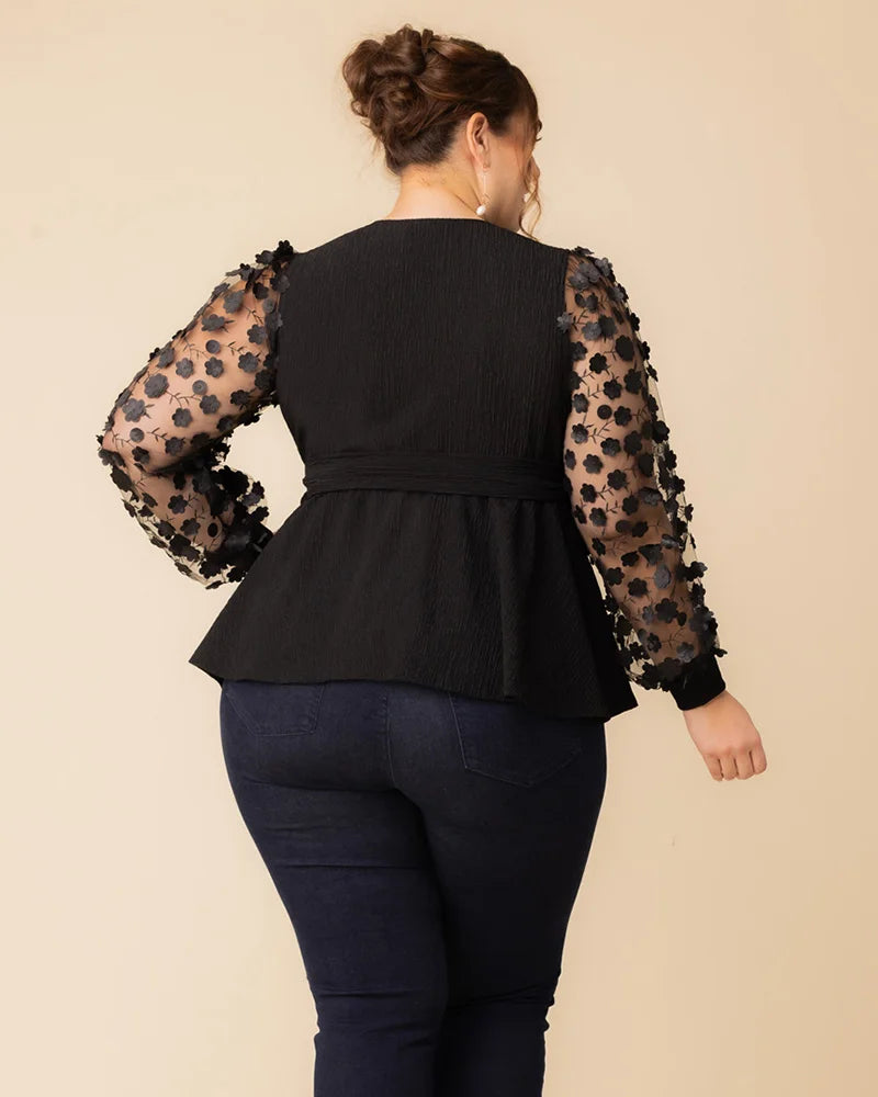 Top Long Sleeve Formal Pleated Top Kiyona 22253601 Onyx Blossoms