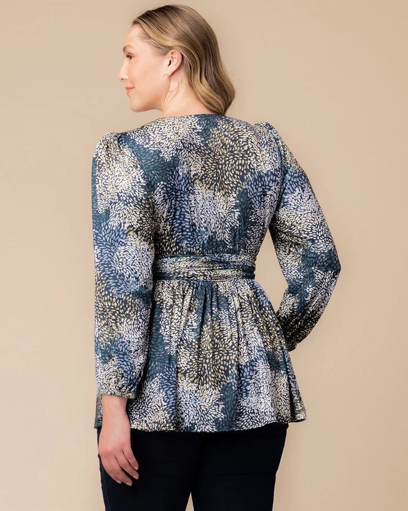 Top Long Sleeve Formal Top Blue Impressionist Print