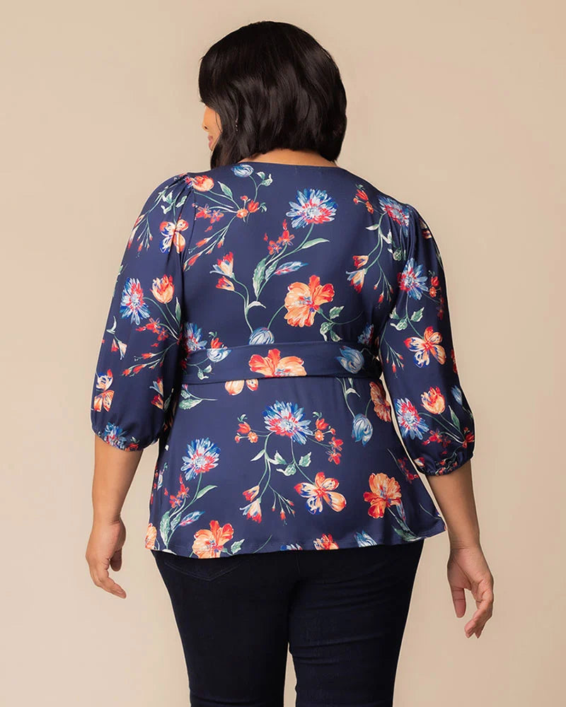 Top Formal Evening Top Kiyonna 23241302 Vibrant Navy Florals