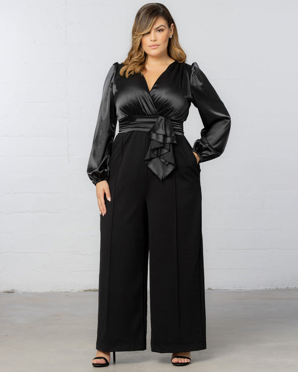 Kiyonna 33232607 Long Sleeve Formal Plus Size Jumpsuit