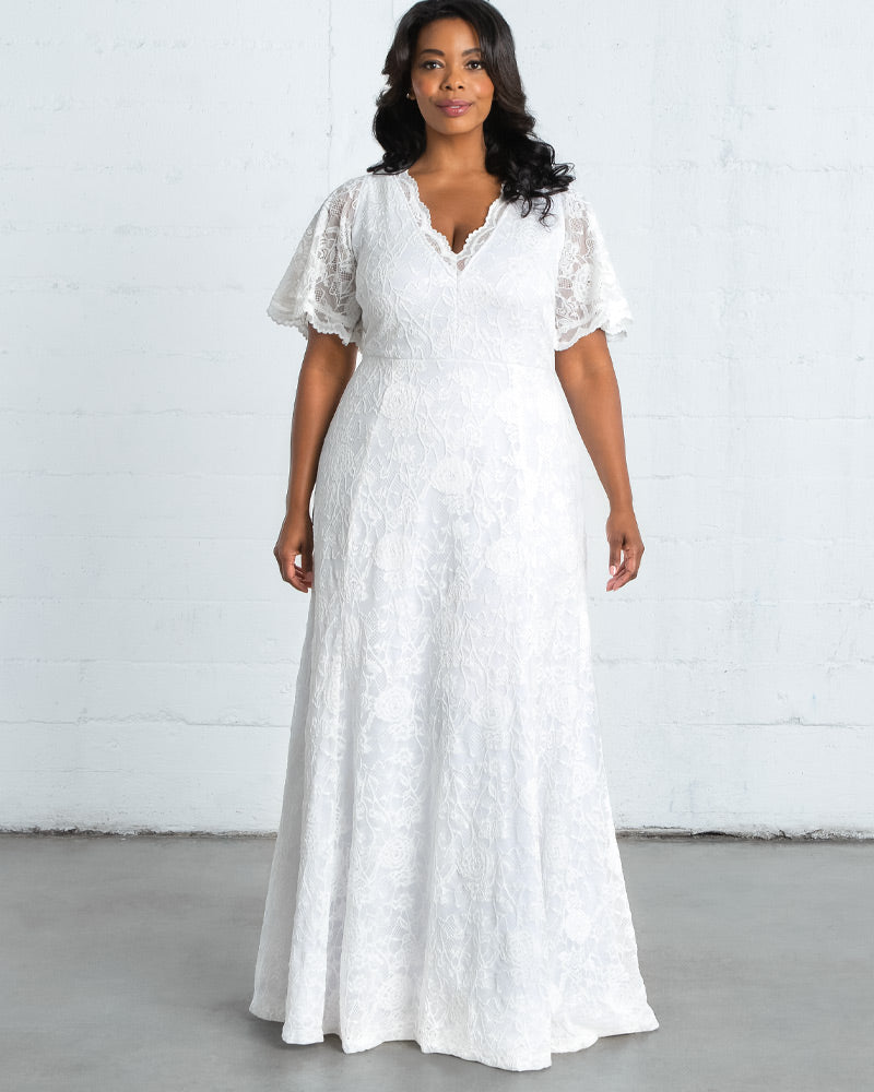 Wedding Dresses Long Floral Applique A Line Bridal Dress Kiyonna 19200901 Ivory