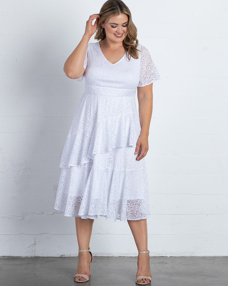 Wedding Dresses Midi A Line Lace Ruffle Bridal Wedding Dress Kiyonna 19220901 Pearl