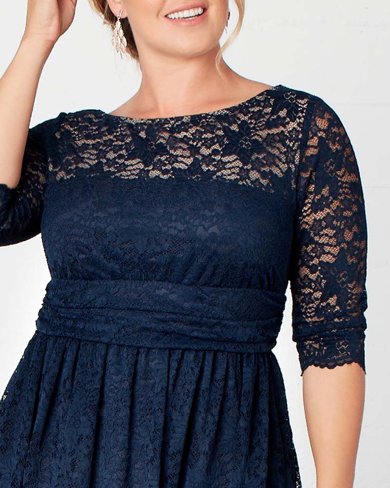 Plus Size Dresses Lace A Line Short Midi Cocktail Plus Size Dress Kiyona 12120901 Navy/Blue