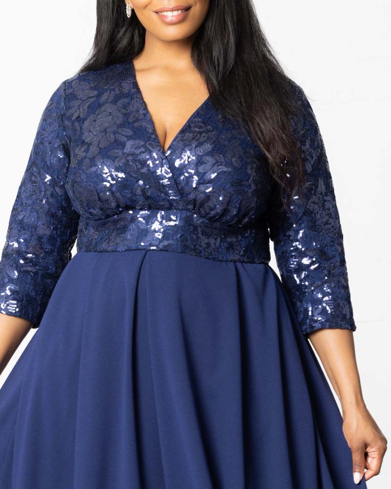 Plus Size Dresses Sequin Pleated Long Formal Plus Size Dress Kiyona 14190901 Nocturnal Navy
