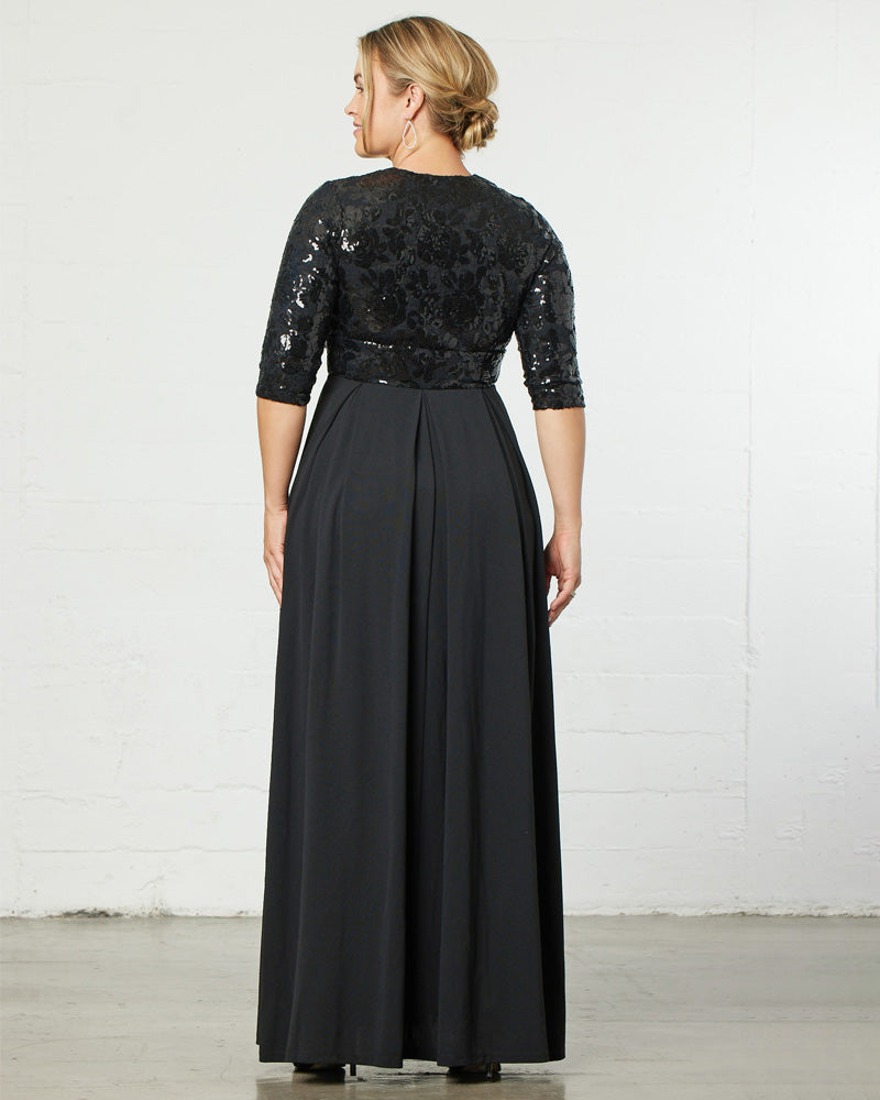 Plus Size Dresses Sequin Pleated Long Formal Plus Size Dress Kiyona 14190901 Onyx