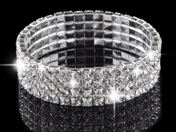4 Rows Elastic Crystal Rhinestone Bridal Bracelet - The Dress Outlet AM