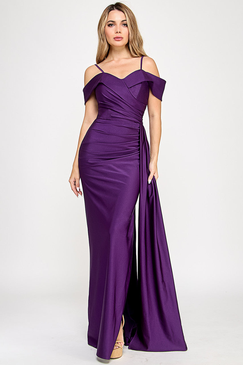 Prom Dresses Long Prom Formal Pleated Slit Dress Lenovia 5320 Purple