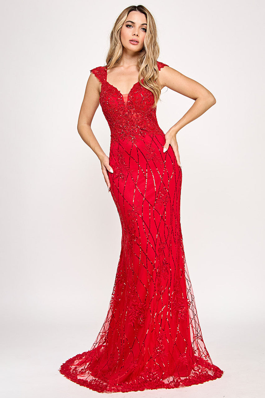 Prom Dresses Mermaid Sequin Long Formal Dress Lenovia 8350 Red