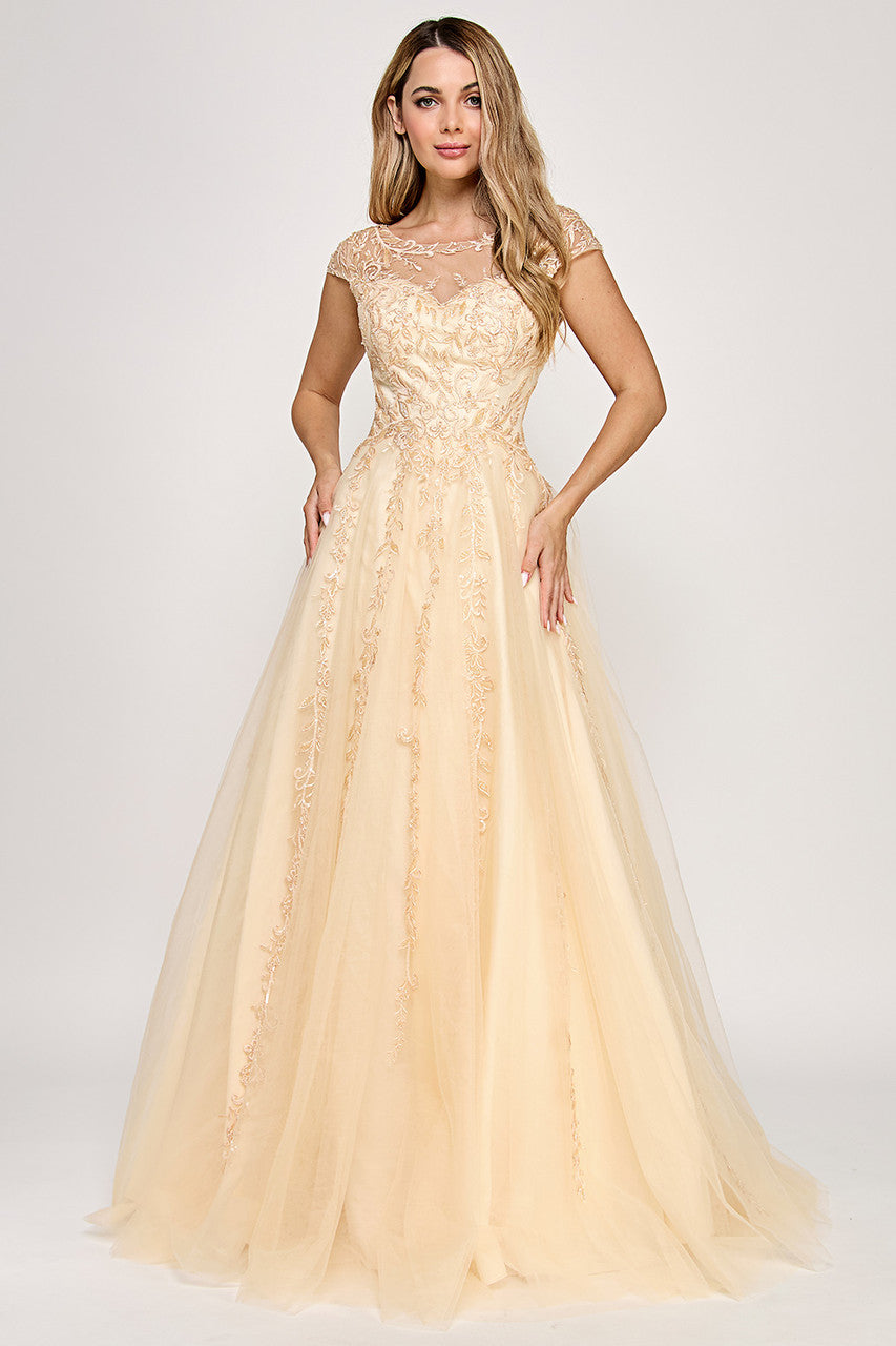Formal Dresses Formal Corset A Line Long Prom Dress Lenovia 8349 Champagne