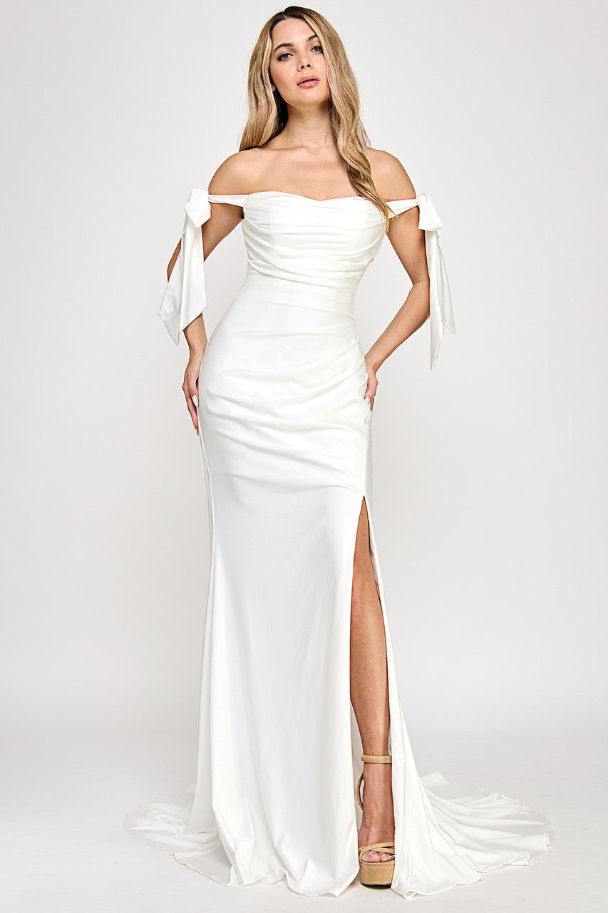 Wedding Dresses Bridal Pleated Fitted Long Wedding Dress Lenovia 8358 Ivory