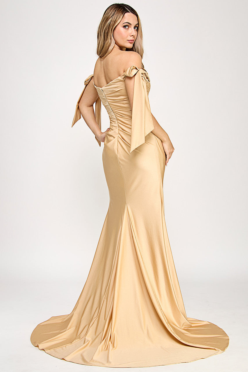 Prom Dresses Long Fitted Pleated Formal Dress Lenovia 8358 Champagne