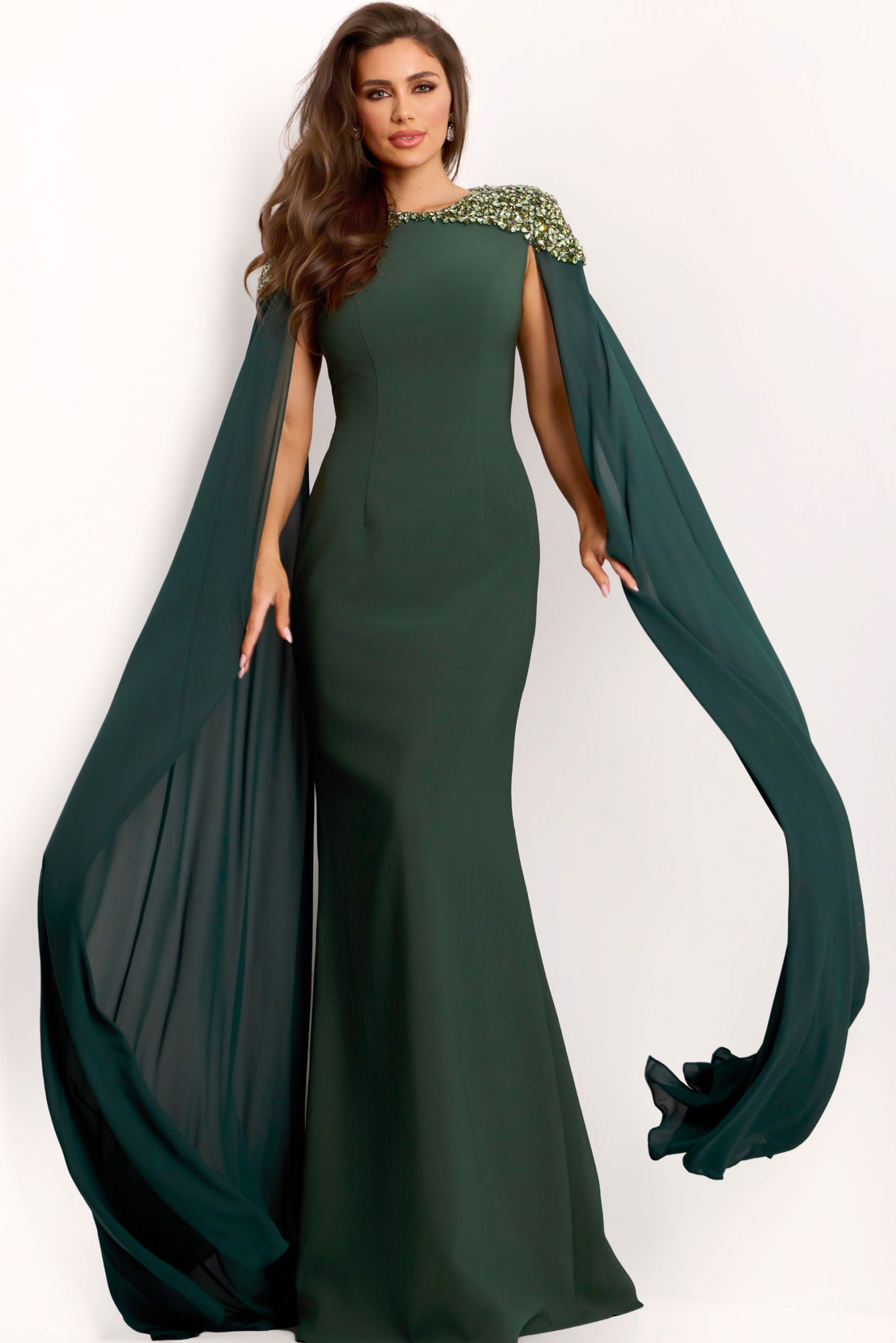 Mother of the Bride Dresses Fitted Long Formal Cape Mother of the Bride Dress Jovani 40000 Hunter