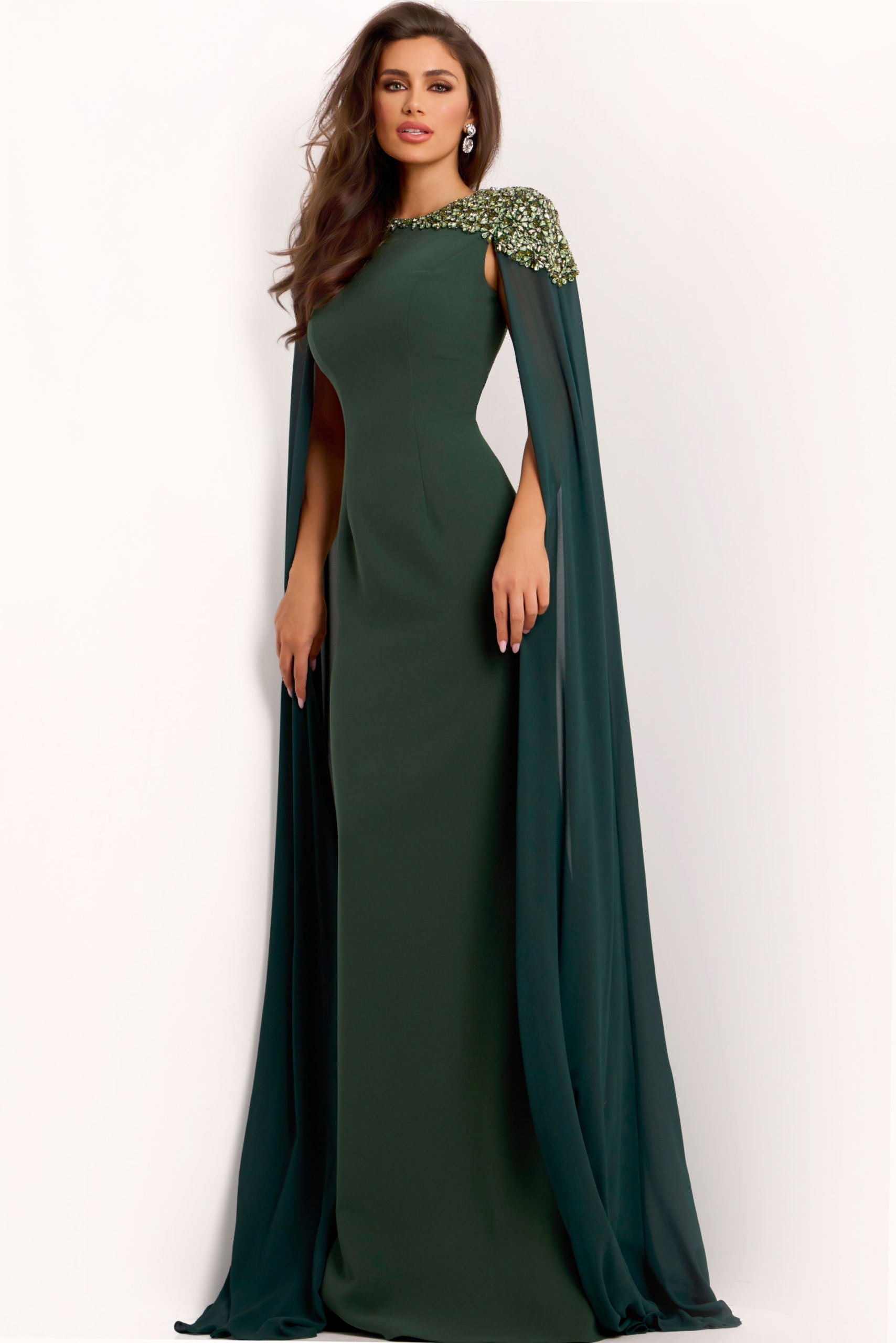 Mother of the Bride Dresses Fitted Long Formal Cape Mother of the Bride Dress Jovani 40000 Hunter