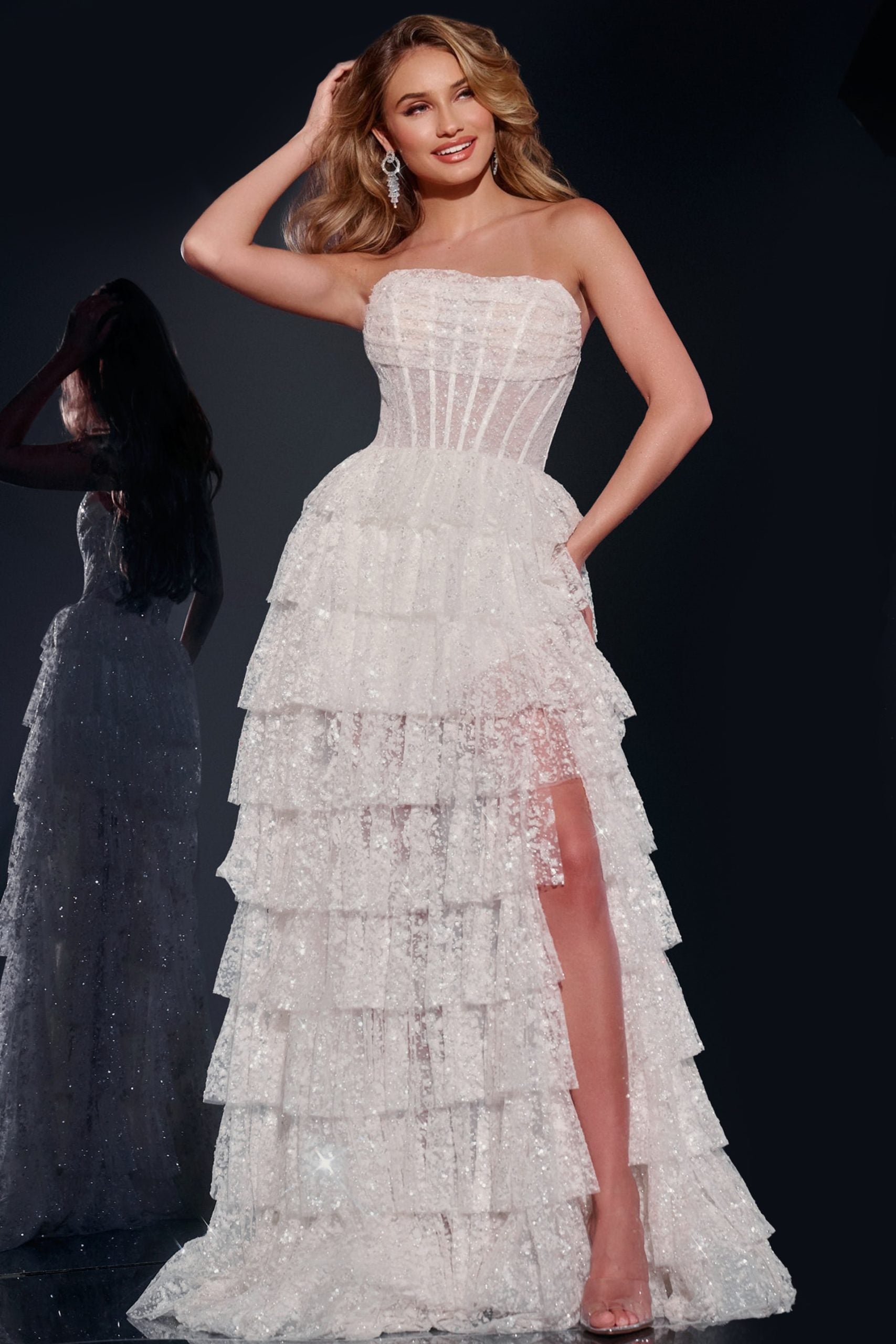 sequin layered dress Tiered Sequin Corset Dress With Sheer Bodice 45822