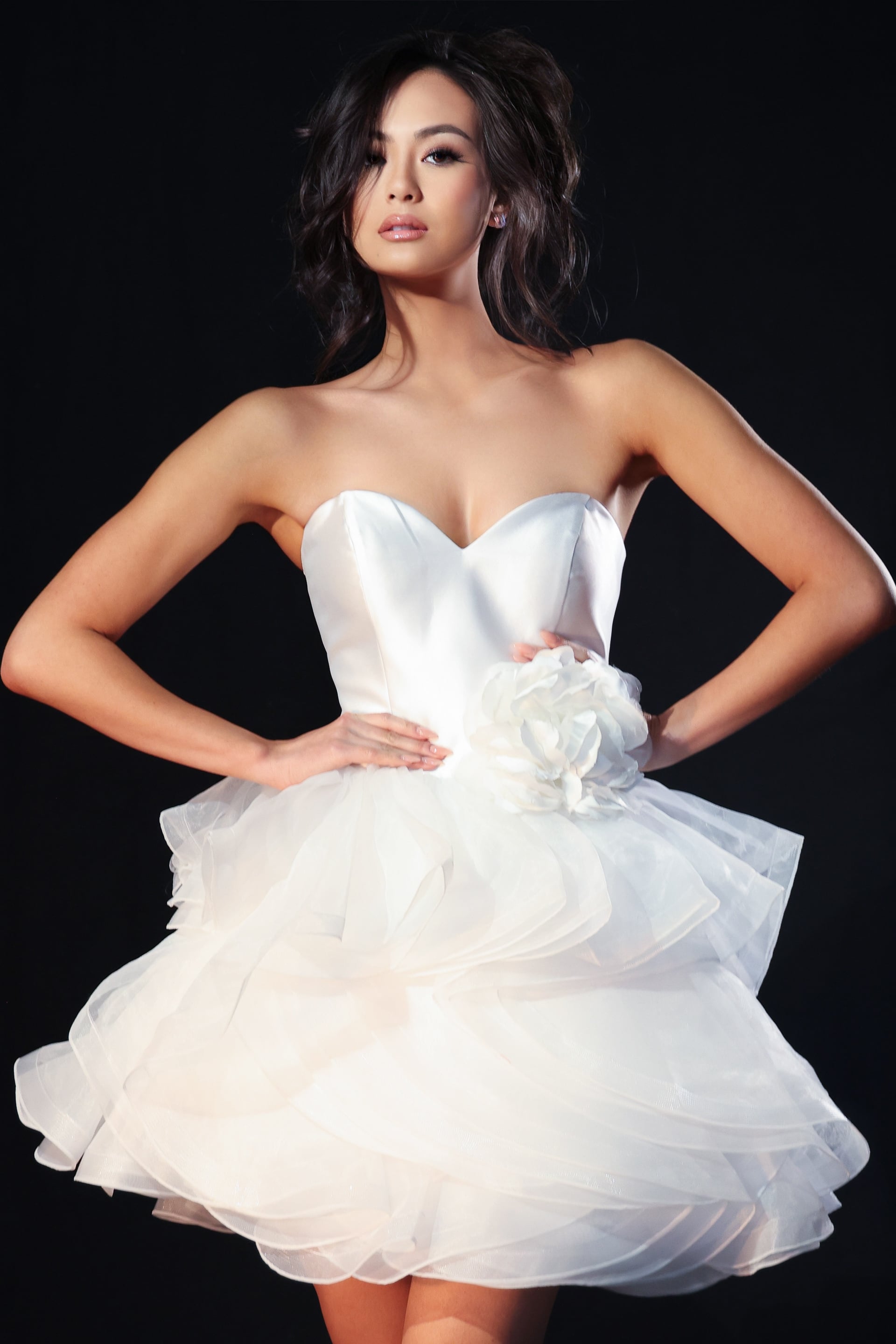 Strapless Curved Neck Mini Short Chiffon Wedding Fit & Flare Jovani 40041