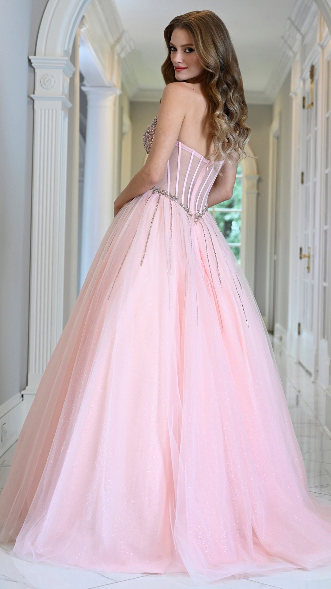 Strapless Curved Neck Floor-Length Tulle Formal Ball Gown Colors 4004