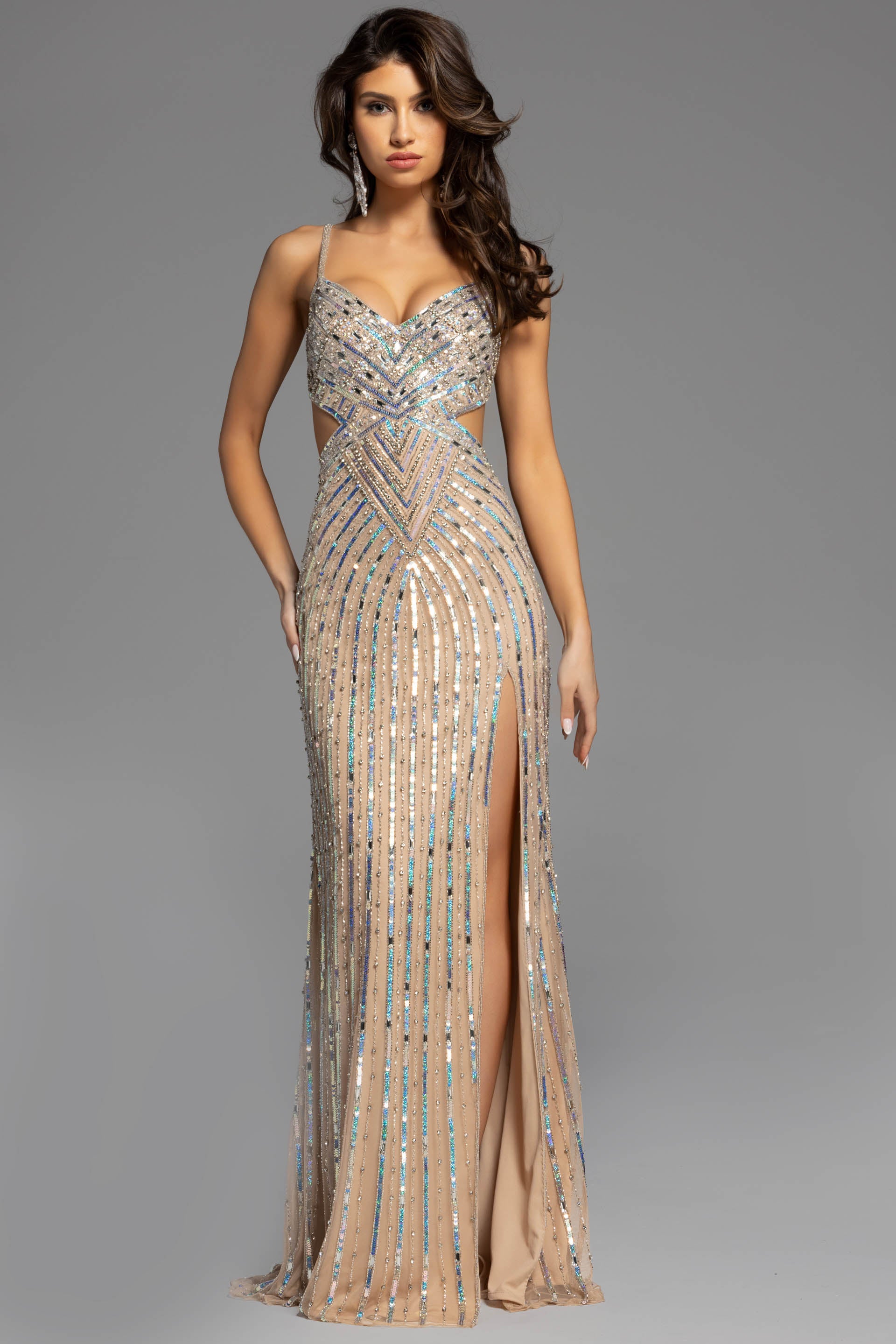 Prom Dresses Fitted Prom Long Sequin Formal Dress Nude