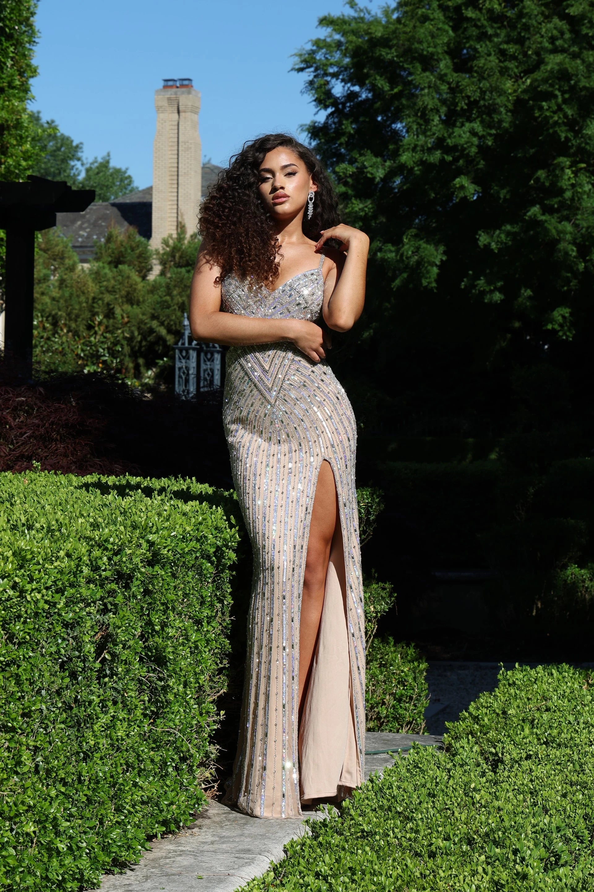 Prom Dresses Fitted Prom Long Sequin Formal Dress Nude