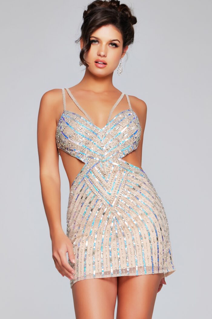 Cocktail Dresses Beaded Sequin Short Cocktail Dress Nude