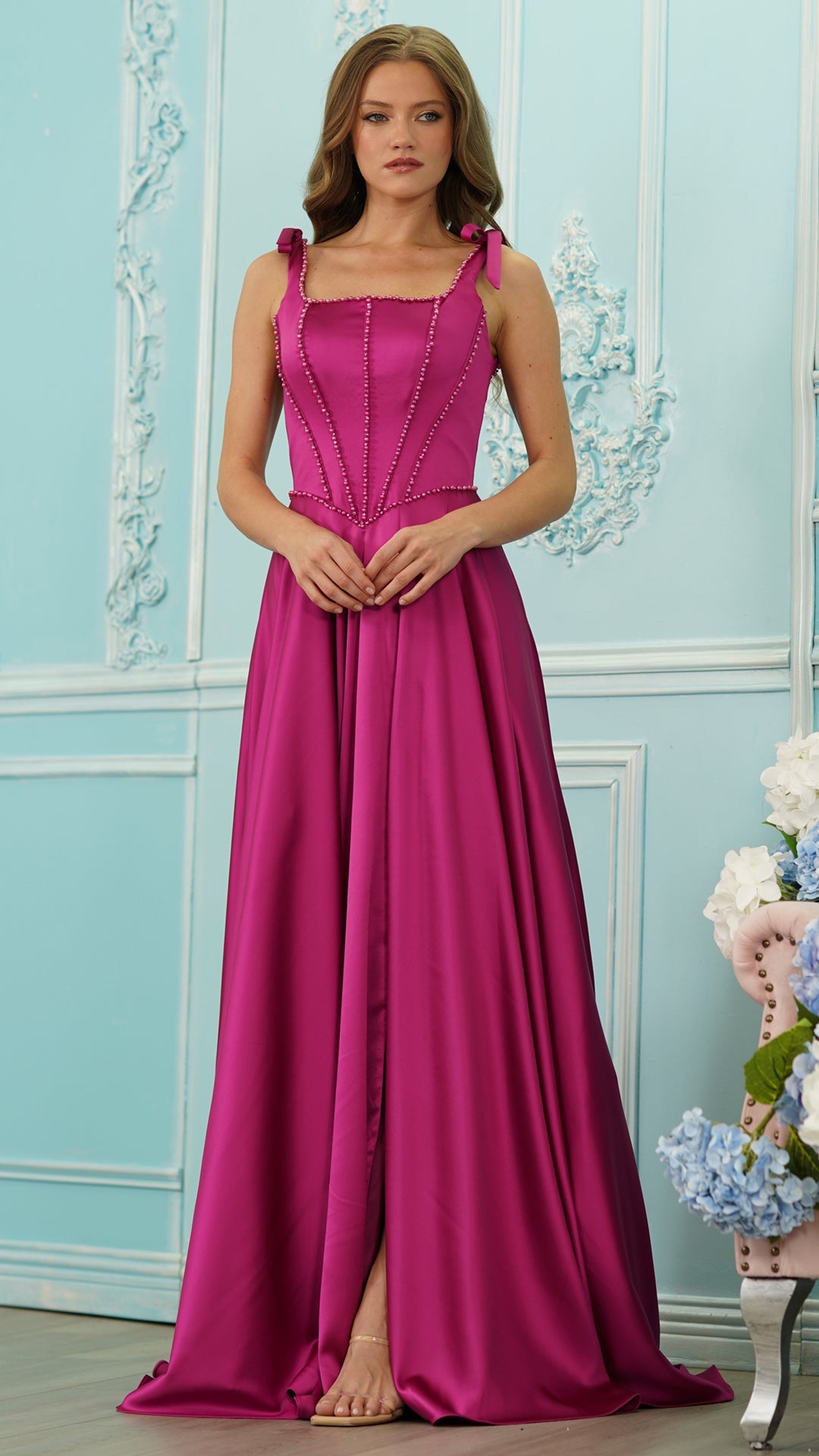 Square Floor-Length Satin Occasion A-Line Colors 4006
