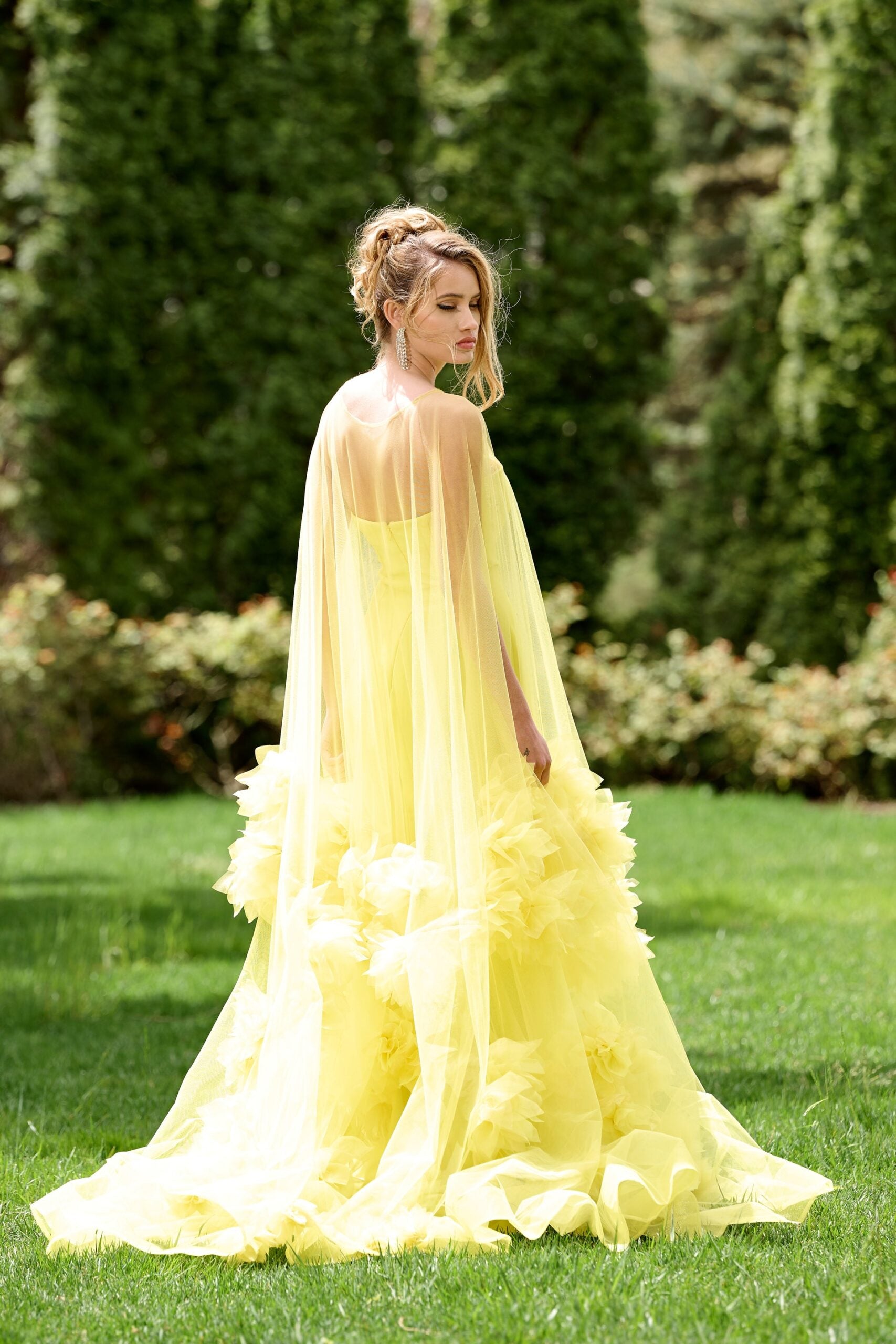 Jovani 40092 Long Formal Floral Applique Cape Prom Dress