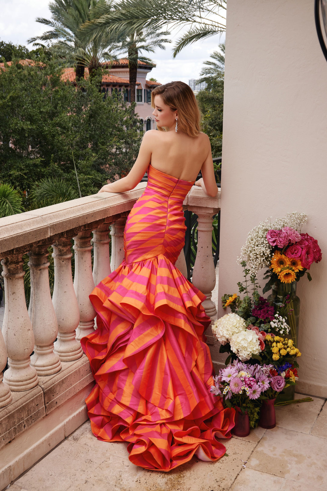Prom Dresses Mermaid Ruffle Long Formal Print Prom Dress Ava Presley 40119 Orange/Pink