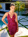V-Neckline Fitted Short Cocktail Dress Fuchsia