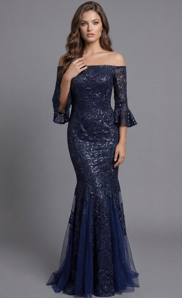 Long Formal Lace Mermaid Floral Sequin Prom Dress Jovani 40155