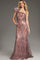 Prom Dresses Fitted Long Formal Sequin Evening Prom Dress Light Brown