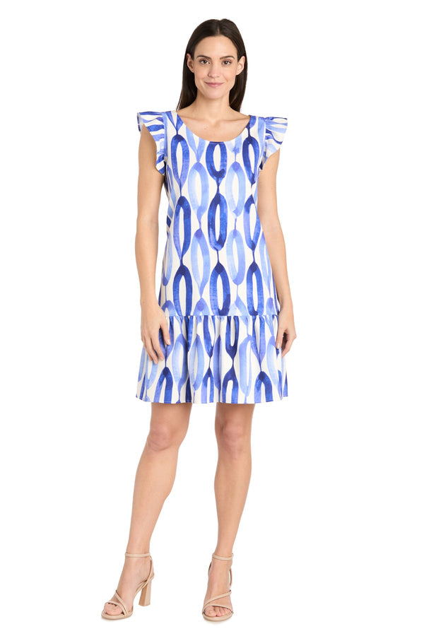 Short Printed Dress Cocktail Ruffle R&M Richards 4016