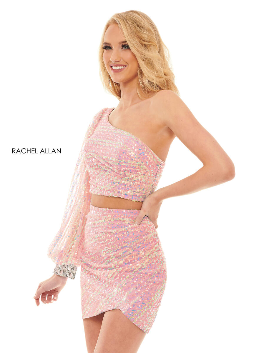 One-Shoulder Mini Sequin Cocktail Two-Piece Rachel Allan 40174