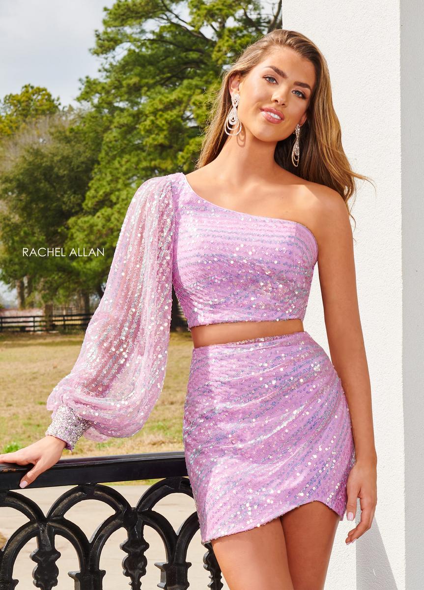 One-Shoulder Mini Sequin Cocktail Two-Piece Rachel Allan 40174