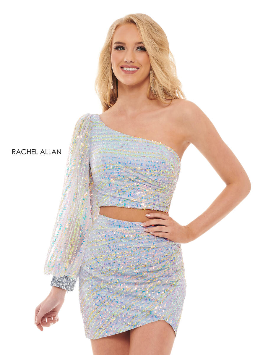 One-Shoulder Mini Sequin Cocktail Two-Piece Rachel Allan 40174
