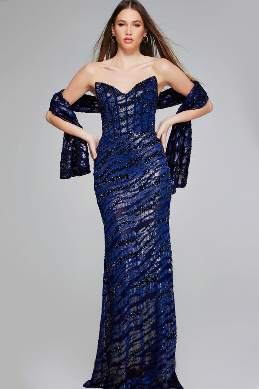 Prom Dresses Long Mermaid Formal Beaded Evening Dress Navy