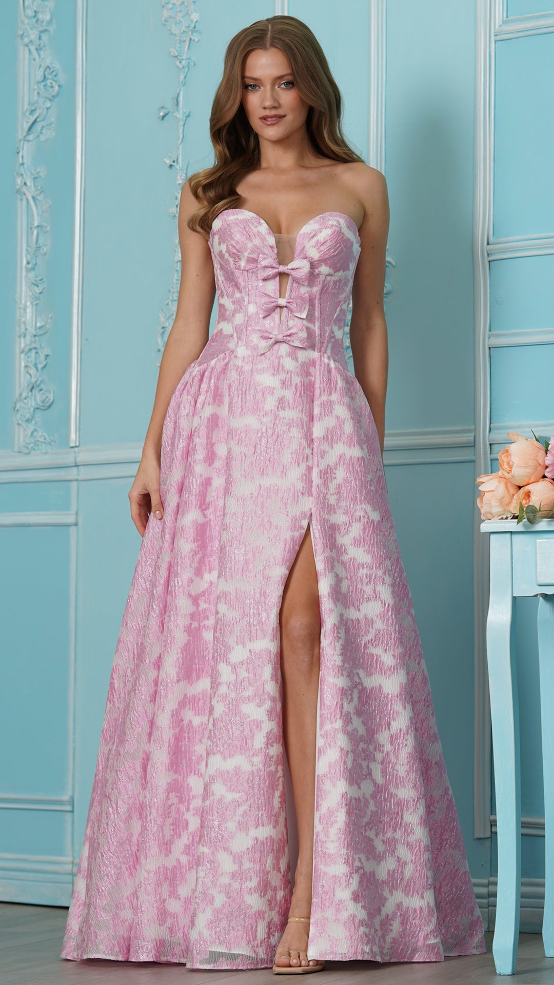 Strapless Curved Neck Floor-Length Lace Occasion Ball Gown Colors 4018