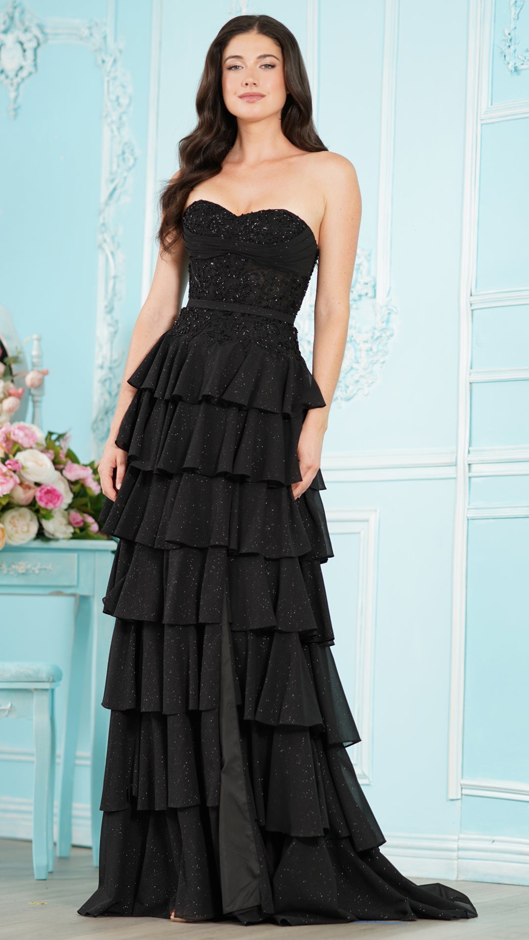 Strapless Curved Neck Floor-Length Lace Prom A-Line Colors 4022
