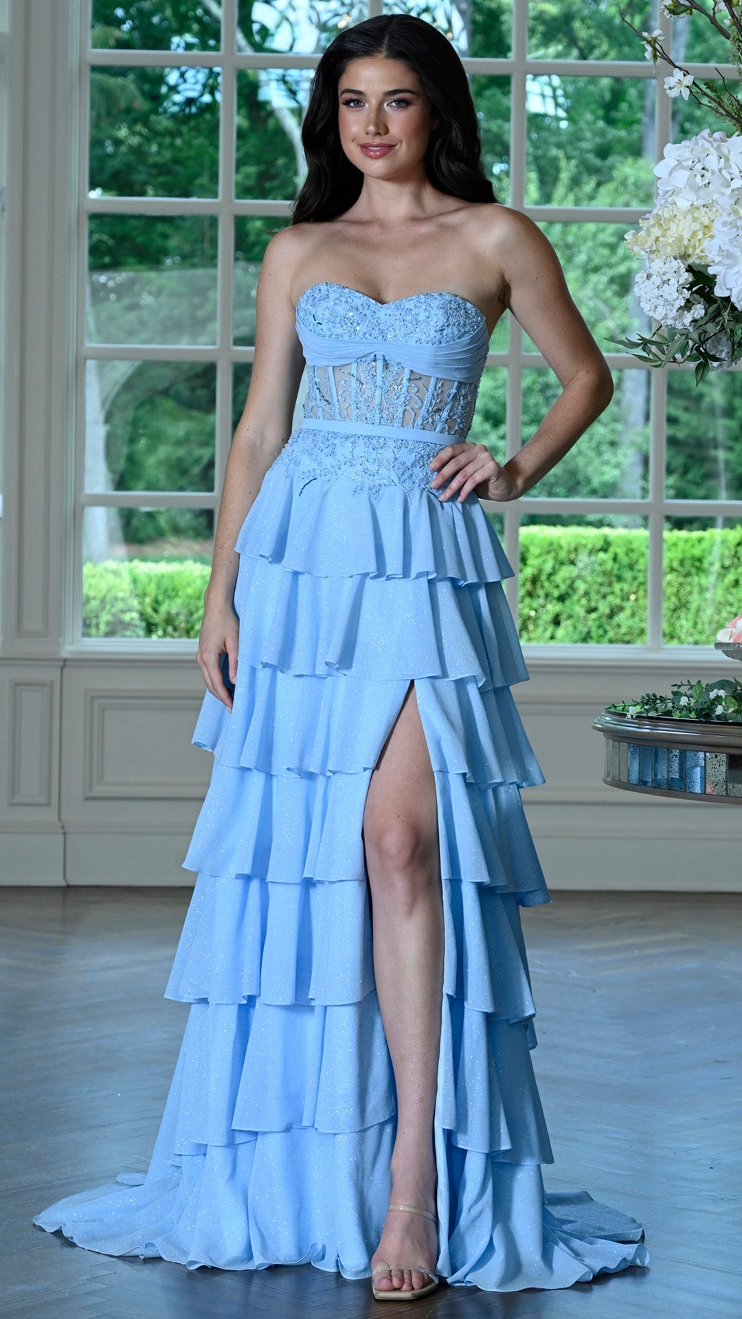 Strapless Curved Neck Floor-Length Lace Prom A-Line Colors 4022