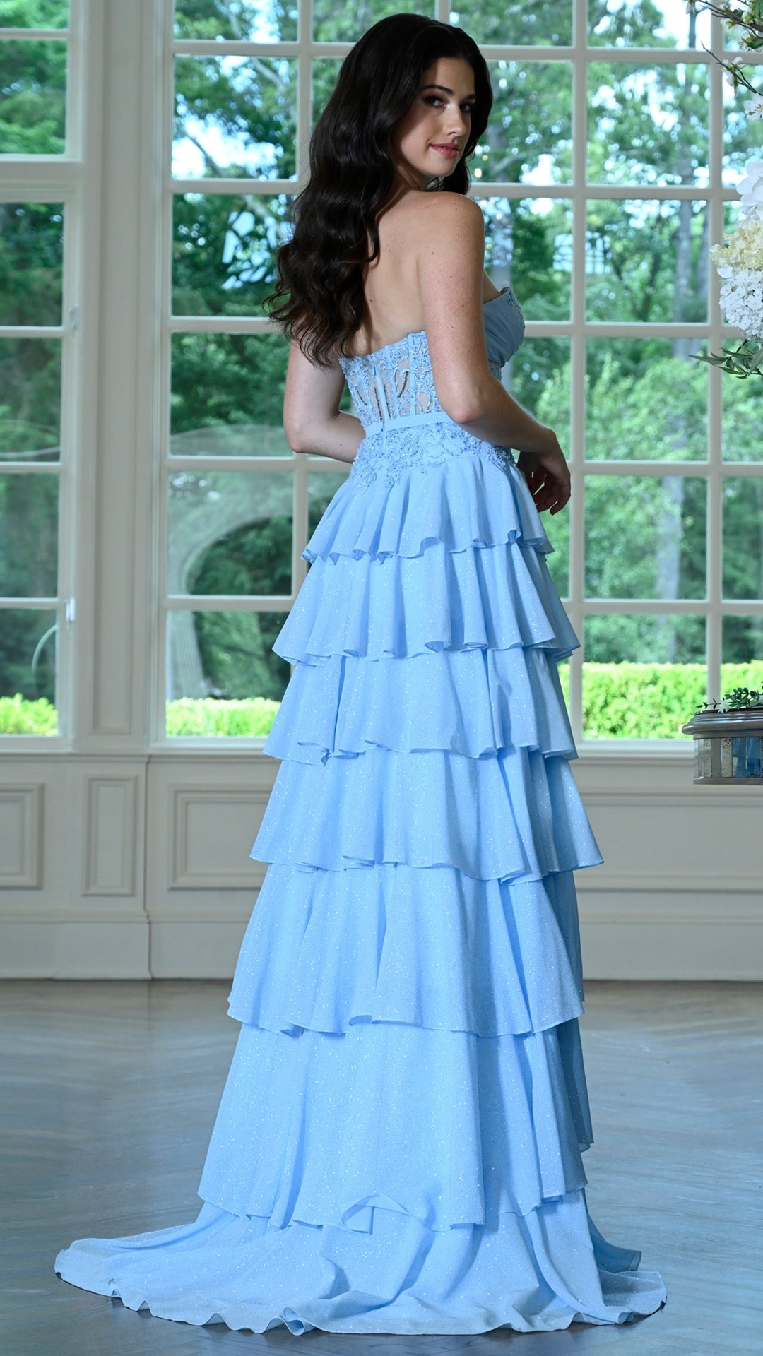 Strapless Curved Neck Floor-Length Lace Prom A-Line Colors 4022